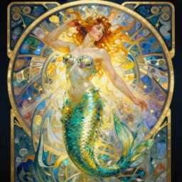 sherlock holmes mermaid in the style of mucha