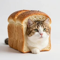 a cat breadloaf chimera half bread half cat hybrid