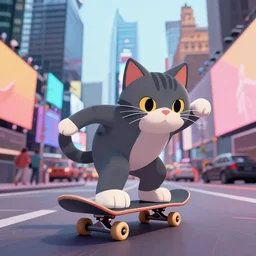 A cat riding a skateboard in Times Square, New York City, 4k wallpaper, digital art, trending on artstation