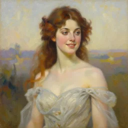 a portrait painting of shalinadevine, hybrid oil painting, gentle expression, smiling, elegant clothing, scenic background, behance hd, by jeremy pitkin, alphonse mucha, greg rutkowski, tim hildebrandt, boris vallejo, artgerm
