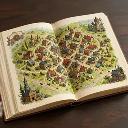 steampunk small town map concept art, digital art book