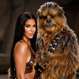 film still of kim kardashian posing romanticly by jabba the hut, in the movie star wars. goo, saliva, sweat, oily substances.