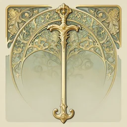 ornate floating symmetrical claymore, illustration, elegant, digital painting, art nouveau