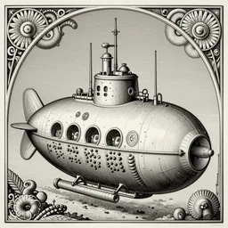 crinoid submarine, maximalist art nouveau, cgsociety, artstation by gustave dore and tyler edlin