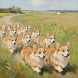 “ corgi stampede on the frontier, oil painting ”