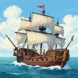 a detailed illustration a idyllic ocean  with  pirate ship scene by Alex Hirsch, trending on artstation, cgsociety, deviantart - n 9