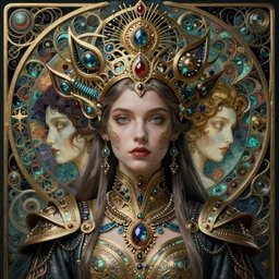 detailed realistic beautiful young biopunk queen of mandelbrot lava in full regal attire. face portrait. art nouveau, symbolist, visionary, baroque, giant fractal details. horizontal symmetry by zdzisław beksinski, iris van herpen, raymond swanland and alphonse mucha. highly detailed, hyper - real, beautiful