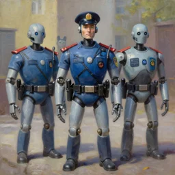 oil painting of robots as police officer, octane rendering, trending on artstation, thomas kinkade and james gurney