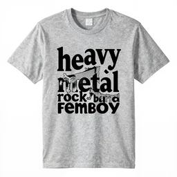 “heavy metal rock band tee shirt with the word FEMBOY in a hard to read white font on black fabric”