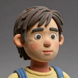 real he-manl!! clay! close detailed sculpted head , style: manga claymation puppet kids clay , by guldies