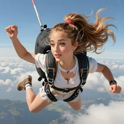beautiful cottagecore Ariana Grande skydiving, wind in the hair intricate, elegant, highly detailed, digital painting, artstation, concept art, smooth, sharp, focus, illustration, art by artgerm and greg rutkowski and alphonse mucha