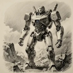 humanoid mech, pencil sketch, concept art