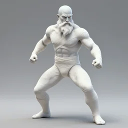 Full body Picture of a male monk, fighter, exposed torso, bandage on arms, muscles, buff, symmetry, white skin, bald, white long beard, brown eyes, detailed face, combat stance, handsome, D&D, by artgerm and Craig Mullins, James Jean, Andrey Ryabovichev, Mark Simonetti and Peter Morbacher, matte painting, trending on artstation, artstationHD, artstationHQ, octane, full HD, 16K