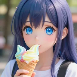 cute girl with extremely detailed blue eyes, holding a cone of rainbow ice cream!, full face, anime, fantastic details, trending on artstation, pixiv, hyperdetailed unreal engine 4 k 8 k ultra hd, stanley artge rm lau, wlop, rossdraws, james jean marc simonetti ruan jia and mandy jurgens and artgerm and william adolphe bougue