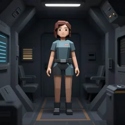 woman ( inside a dark spaceship ), low poly.