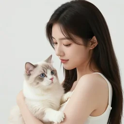 intimate picture of a young woman with a cat