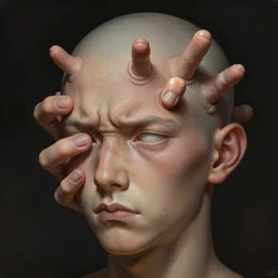 a stupid head with highly detailed realistic nails sticking out of it, pain, light effect, hyper detailed, intricate, elegant, highly detailed, digital painting, artstation, concept art, matte, sharp focus, illustration, by dan mumford, yusuke murata, makoto shinkai, ross tran