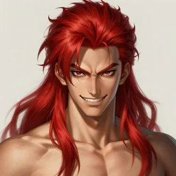 portrait of a young ruggedly handsome but joyful saitama, male, masculine, upper body, red hair, long hair, d & d, fantasy, fierce, sharp features, intricate, elegant, highly detailed, digital painting, artstation, concept art, matte, sharp focus, illustration, art by artgerm and greg rutkowski and alphonse mucha