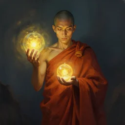 monk holding an orb of light. fantasy, digital painting, hd, detailed.