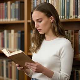 portrait of natalie portman fashionable young danish woman reading in a library, long brown hair, hyperdetailed illustration by irakli nadar and alexandre ferra, intricate linework, white porcelain skin, faberge, unreal engine 5 highly rendered, global illumination, radiant light, detailed and intricate environment