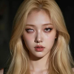 lazy eye melting beautiful realistic photograph of pretty blonde korean girl alice,, dramatic lighting alice in wonderland, dj sura face, artgerm, ilya kuvshinov