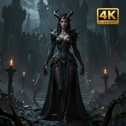 a full body and head portrait of a female demon, standing in dark moody eerie castle, d & d rpg portrait, 4 k, hires, 8 k 3 d, deviantart, trending on artstation, art by artgerm and tim hildebrandt and giger