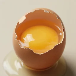egg with a leaky nose. yolk is coming out of the egg's nose.