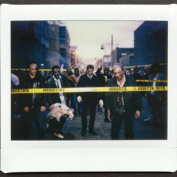 a crime scene polaroid photo of a zombie hoard attack