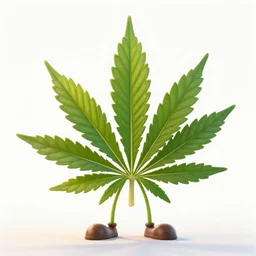 cannabis leaf cartoon character, digital art, fun, high - key lighting white background