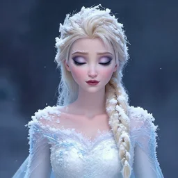 character concept portrait, frozen blonde woman in a white gown, closed eyes, covered in snow and ice, style digital painting, concept art, smooth, sharp focus, illustration by ruan jia and mandy jurgens and william - adolphe bouguereau, artgerm