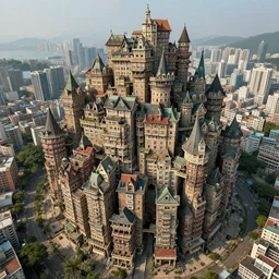 enormous sprawling fantasy winchester mystery house, high quality, kowloon walled city, sprawl, giant, fractal, houses on top of houses, cell shading, trending on artstation