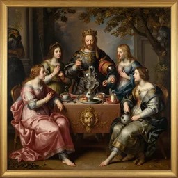 a beautiful flemish baroque rococo masterpiece painting of fundamental values, oil on canvas, trending on artstation, featured on pixiv, cinematic composition, beautiful lighting, no frames - n 4