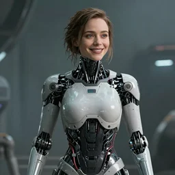 scifi emilia clarke looks like ghost in the shell, extremely high detail, smiling woman, cyborg, photorealism, emilia clarke, sony a 7 r