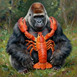 impressionist oil painting of a hybrid gorilla lobster