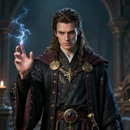 fantasy portrait of a procrastinating!!!, brave!, mage channeler, male, wizard robes, in the style of ryan jia, highly detailed. 8 k