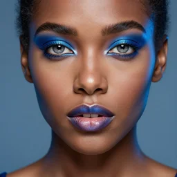 highly detailed full body portrait of black beauty woman, studio portrait, grey colored eyes, blue colored wear, photo by jerry ghionis, hyper realistic, concept art, 8 k detail post - processing