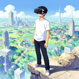 shigenori soejima illustration, standing at the edge of virtual reality, intricate scenery, y 2 k, unknown