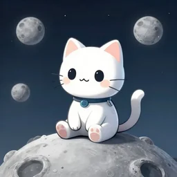 cute little robotcat sitting on the moon, fantasy, concept art, artstation, tyler edlin, feng zhu, johannes helgeson, thomas karpi