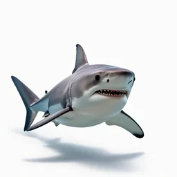 majestic great white shark, studio photography, full body, isolated on a pure white background, centered, entire subject in frame, sharp focus, soft studio lighting