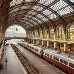 a beatiful train station, extremely detailed, sharp focus, wide view, smooth, digital illustration, colorfull by, james jean, by rossdraws, frank franzzeta, sakimichan, mcbess, aphonse mucha