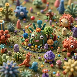 microcop in the microworld, a stunning intriguing dense 3 d rendering, composed of tiny colorful details, creatures and plants, hyperdetailed, contemporary masterpiece, microworld, deep focus, striking