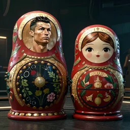 Cristiano Ronaldo and matryoshka in cyberpunk 2077 unreal engine 5 4k ultra realistic hyperdetailed photorealism HDR