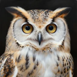 realistic portrait beautiful painting of owl, triple eye pupil. fine art, sinister, trending on artstation, smooth draw, sharp focus, digital art, bright colors, fine draw, perfect lighting, high render, high resolution.