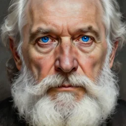 Old man, blue open eyes, bushy white beard, digital painting, lots of details, extremely detailed, 4k, intricate, brush strokes, Mark Arian, Artgerm, Bastien Lecouffe-Deharme