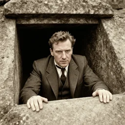 an old worn photo of gary oldman emerging from his stone tomb