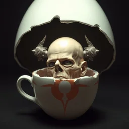 an egg cup with vin diesel head inside, hyper detailed, digital art, artstation, cinematic lighting, studio quality, smooth render, by peter mohrbacher, hajime sorayama, boris vallejo, craig mullins