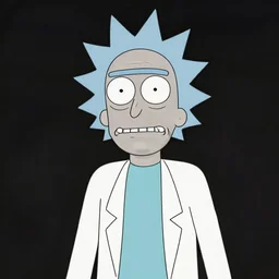 professional photograph of a portrait of Rick Sánchez from Rick and Morty, black and white, studio lighting