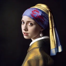 the girl with the pearl earring as emma watson, red headdress, green garments