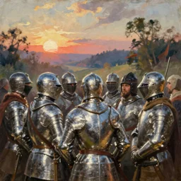 oil painting of a pile of medieval soldiers in shiny armors by hans emmenegger, by georgia o keeffe, by frank frazetta, shining sunlight, dawn
