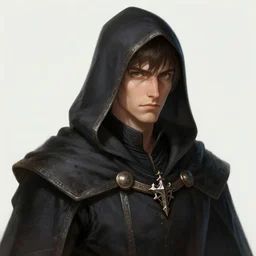 portrait, young man :: dark medieval clothes, Hood :: artstation, deviantart, high detail, digital art, fantasy, RPG, concept art, illustration